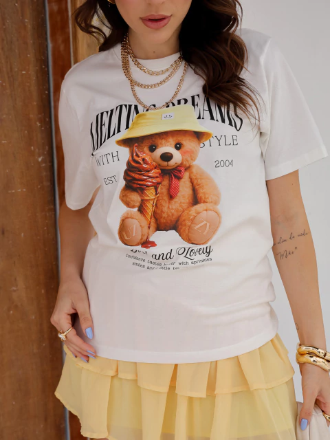 Camiseta Feminina Urso Sorvete Off Uzzy Algodão - comprar online