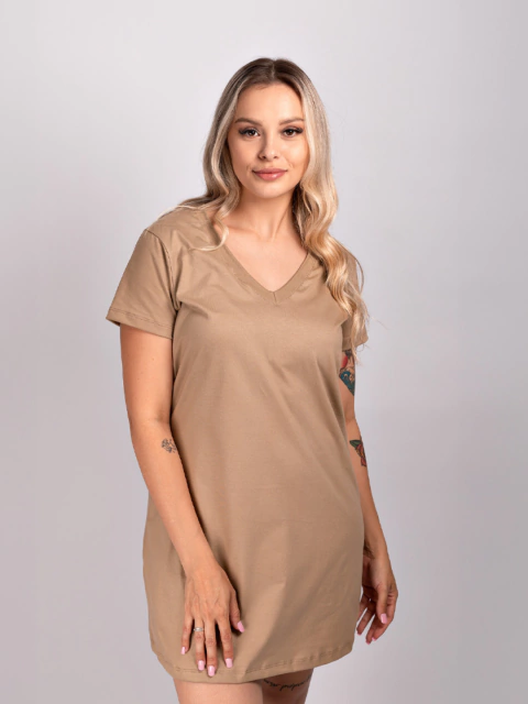 Vestido Feminino Curto Gola V Nude Uzzy Algodão - comprar online