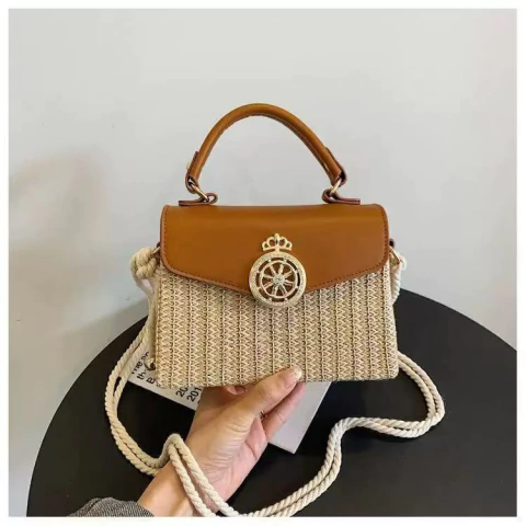 Bolsa Pequena Feminina de Palha Transversal Tendência Verão Viagem