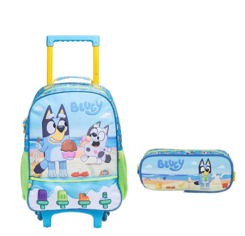 Mochila de Rodinhas com Alça Costas 16 Bluey X Praia Escolar+Estojo