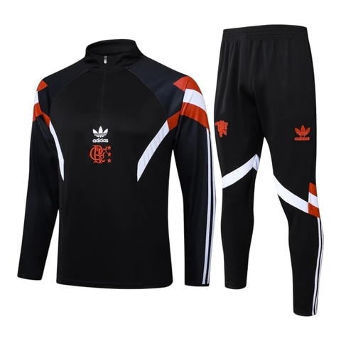 Conjunto Flamengo Treino 25/26 - Masculino Adidas - Preto com detalhes em branco e vermelho