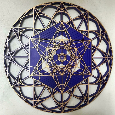 CUBO DE METATRON (AZUL MACKENZIE E DOURADO)