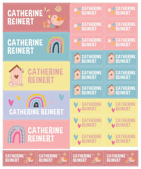 Etiquetas Escolares Arco-Íris com Pássaros