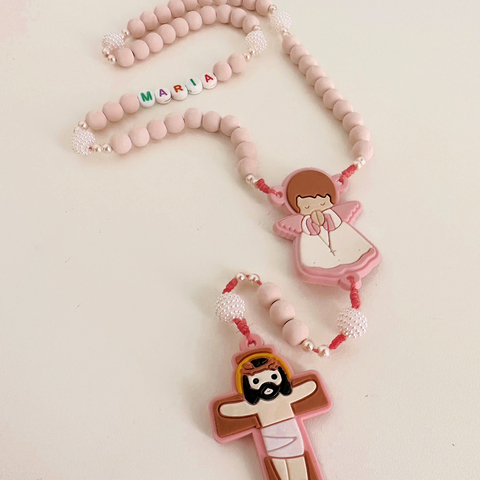 Tercinho infantil personalizado rosa terço