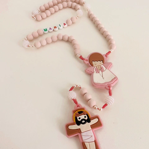 Tercinho infantil personalizado rosa terço