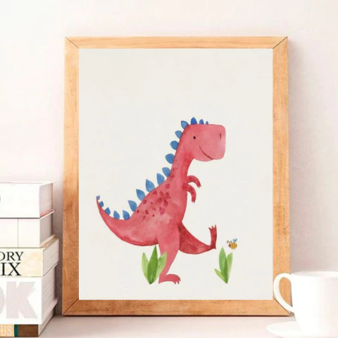 Quadro Dinossauro Vermelho Grama