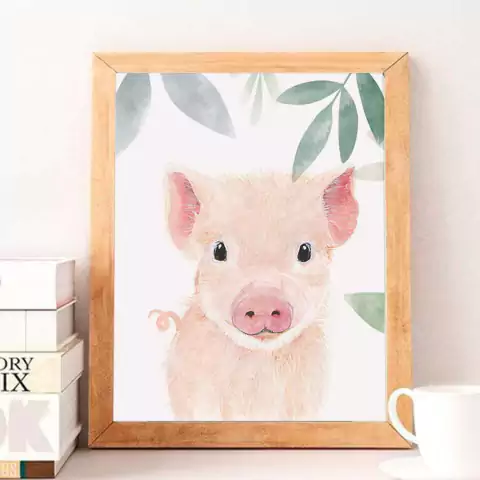 Quadro Porquinho folhas fazendinha fazenda