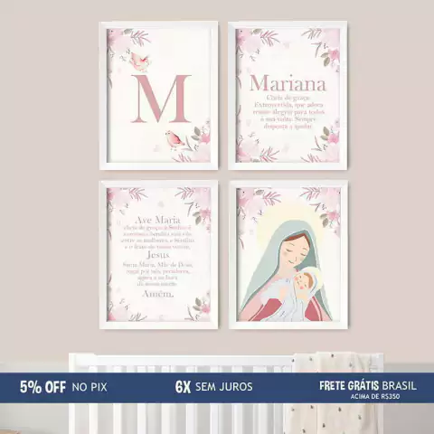 Quarto Ave Maria + Nome - Combo de quadros
