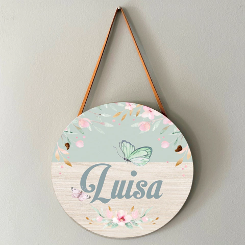 Placa Porta maternidade borboleta verde