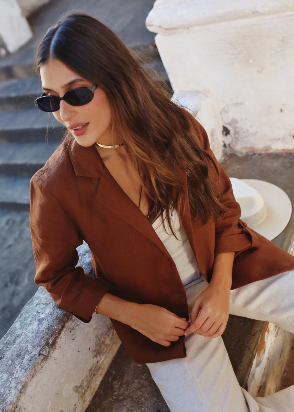 Blazer Linho Puro Sunshine Marrom