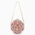 Bolsa Vichy com design floral, decorada com pedras brilhantes em rosa e branco, ideal para festas e casamentos.