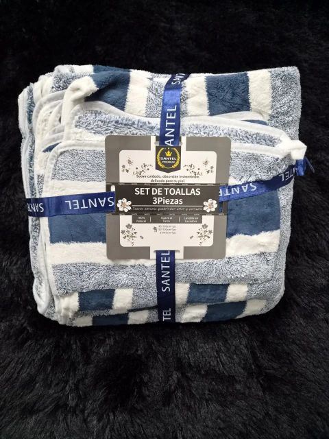 MAXI SET TOLLAS 3 PIEZAS RAYADO AZUL