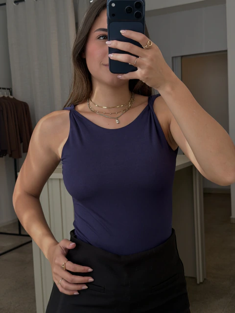 Body Decote Nas Costas Azul Marinho