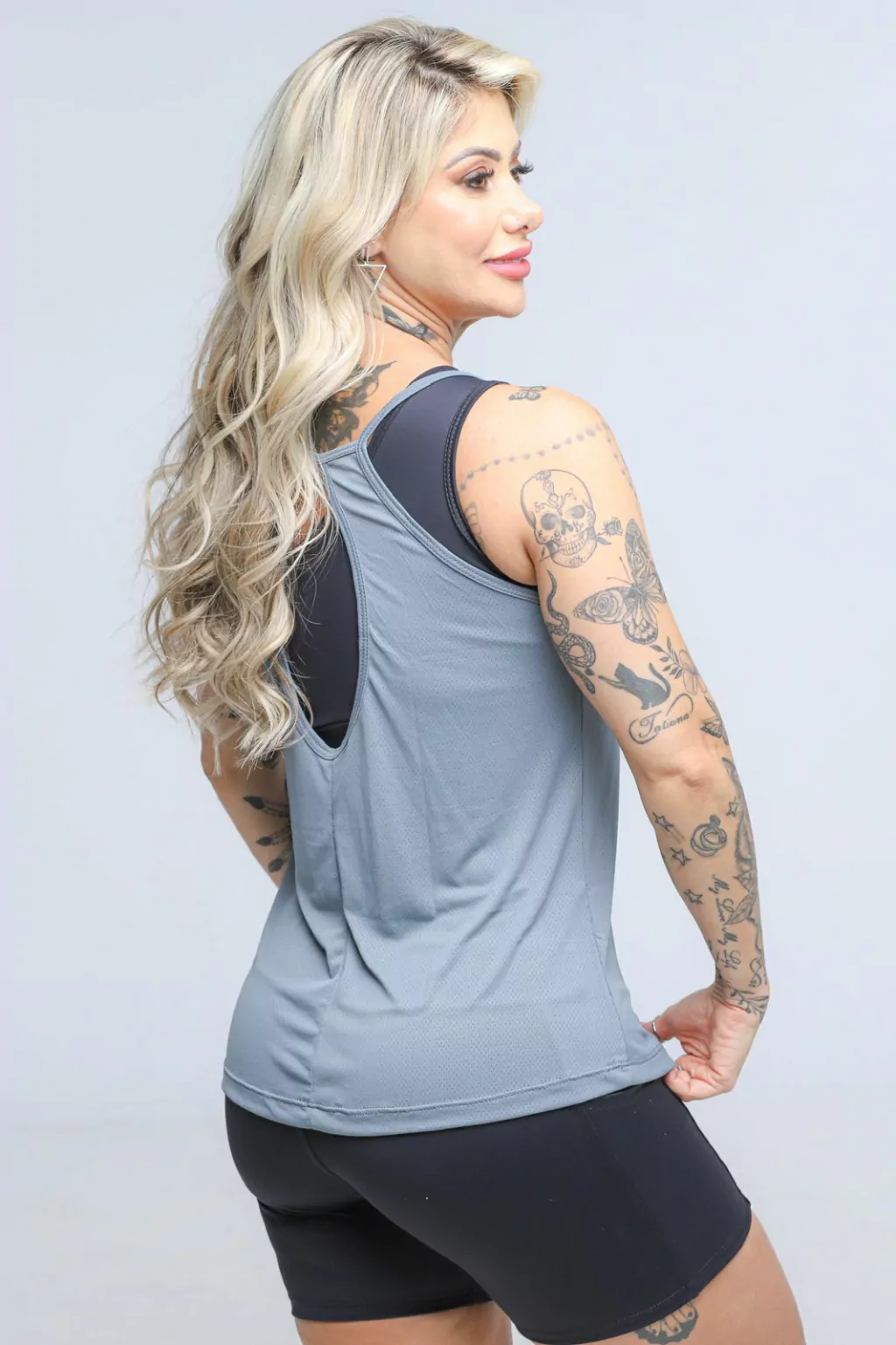 BLUSA DE ALÇA POLIAMIDA DRY FIT CINZA
