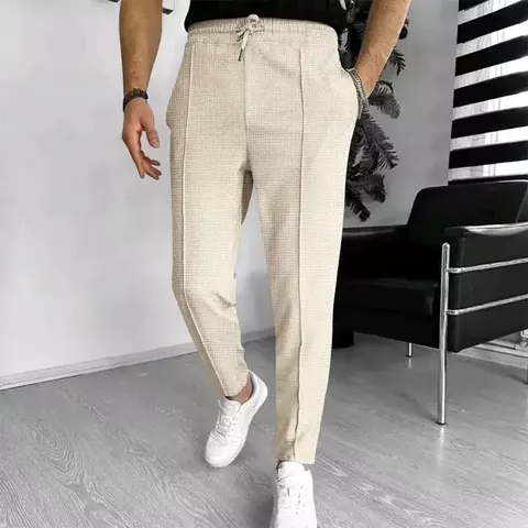 TheOldMan UrbanWaffle – Calça Masculina Slim Fit Casual com Cordão