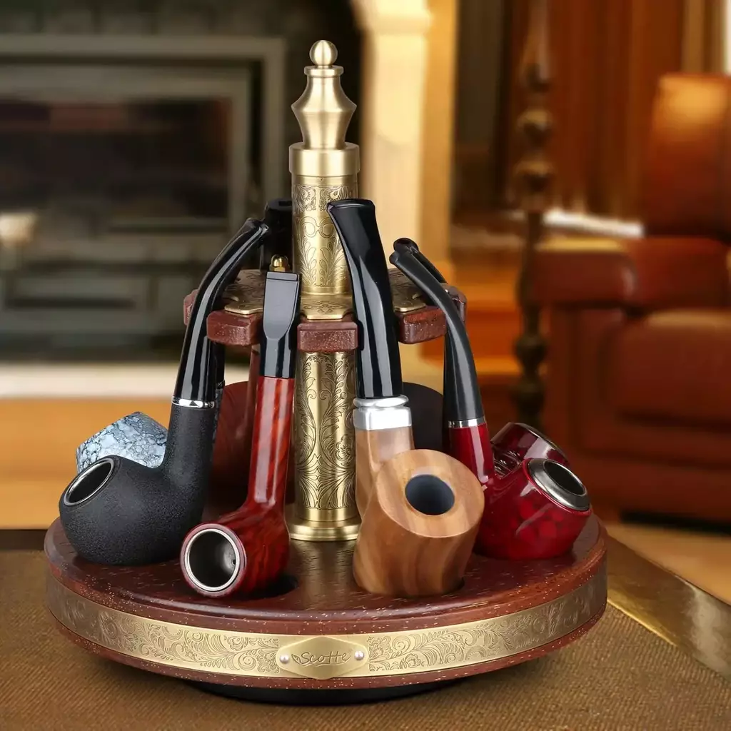 Suporte de cachimbo de tabaco de madeira 360 graus rotativo
