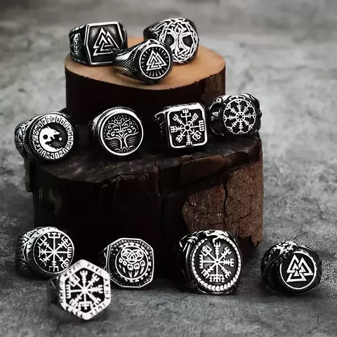 Anel Viking Nórdico – Símbolos Ancestrais em Aço Inoxidável