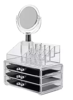 ORGANIZADOR DE MAQUILLAJE ACRÍLICO CON ESPEJO Y 3 CAJONES COD.HT-1205