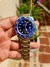 Rolex Submariner Dourado Com Prata Fundo Azul