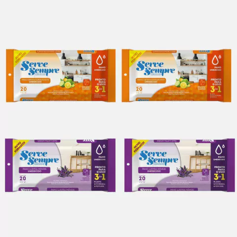 Kit Pano Para Limpeza Umedecido Desengordurante-Moveis C/4 Pacotes