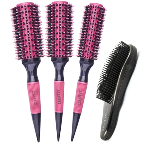 Kit 3 Escovas Profissional Cerdas de Javali Rosa + Escova Magica - comprar online