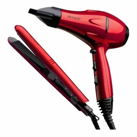 Combo Secador De Pelo y Planchita de Pelo Revlon RVDR5230RLA2A Rojo