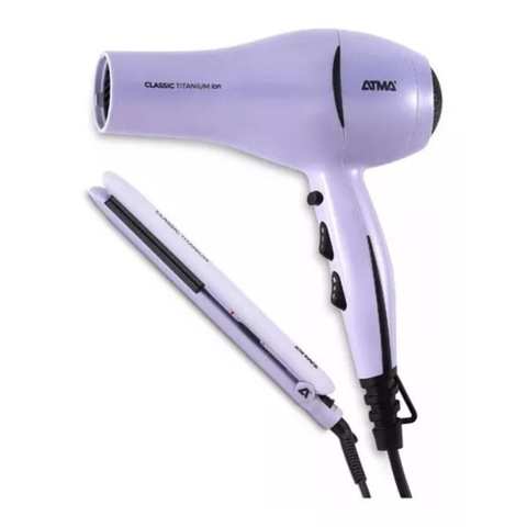 Combo Secador y Planchita de Pelo Atma CK4020P Titanium Beauty Lila