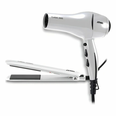 Combo Secador de cabello y Planchita de pelo Atma CK4015P 1800W Blanco