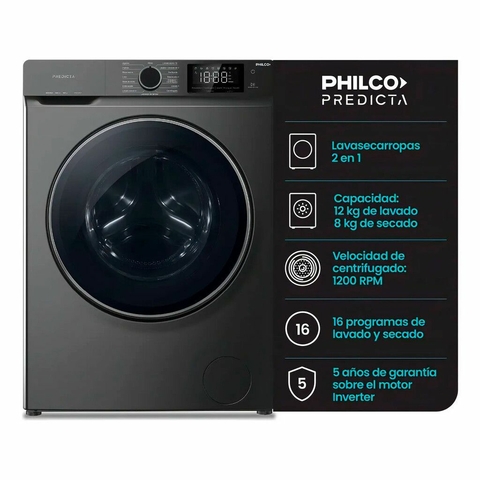 Lavasecarropas PHILCO Predicta inverter 12Kg 1200rpm PHLS128GT Gris oscuro