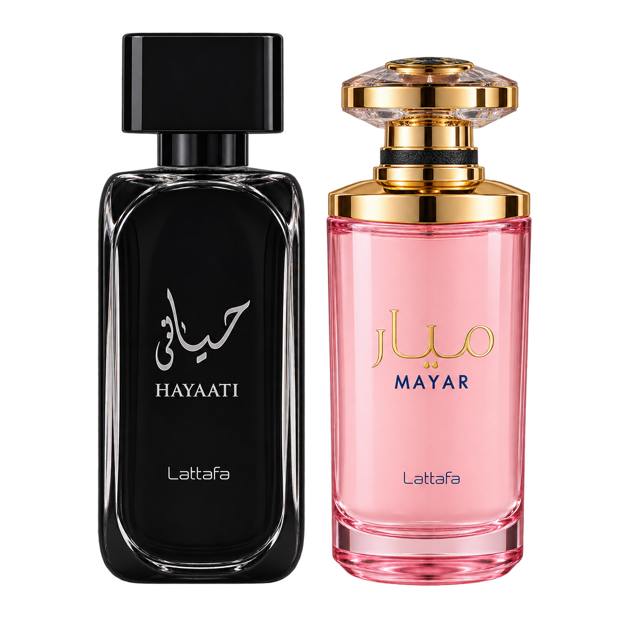 Botellas de Lattafa Hayaati y Mayar, sin cajas