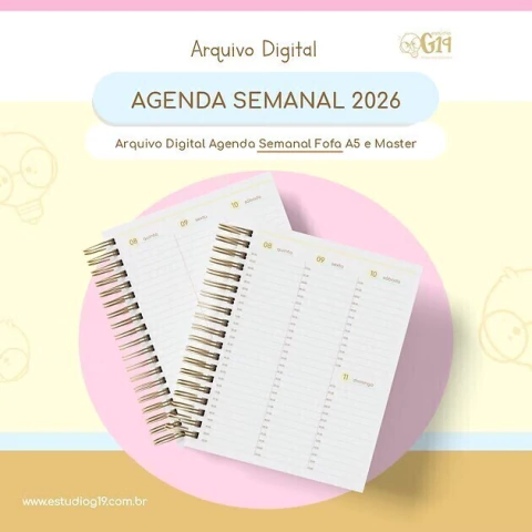 Agenda Visão Semanal Fofa Datada 2026 - Estúdio G19 - comprar online