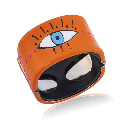 Bracelete Esmaltado Laranja De Olho Grego Largo