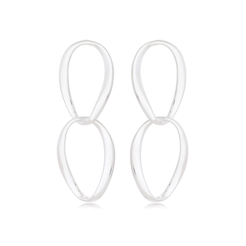 Brinco Dois Elos Grande Prata 925