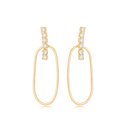Brinco Fio Oval com Zircônia Folheado a Ouro 18k