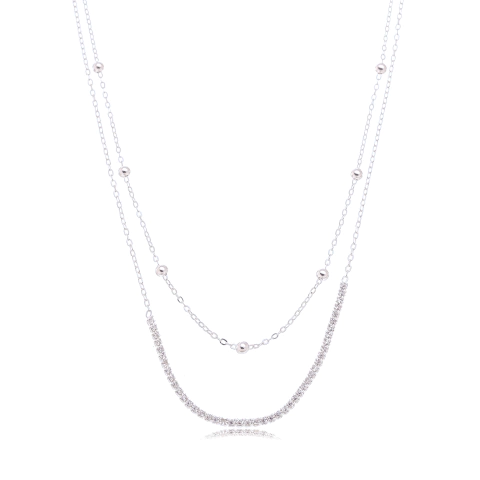 Colar Duplo Zircônia e Bola 3mm Prata 925