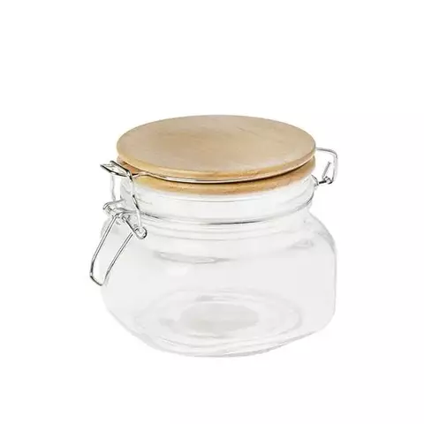 FRASCO DE VIDRIO C TAPA REDONDA HERMETICA Y CUCHARA DE BAMBÚ 500ML - comprar online