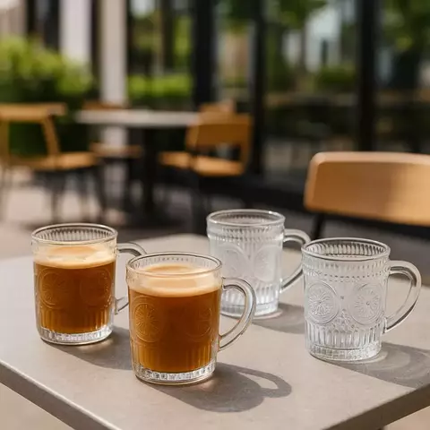 SET X6 TAZAS DE VIDRIO GRECIA LABRADOS TRANSPARENTES - comprar online