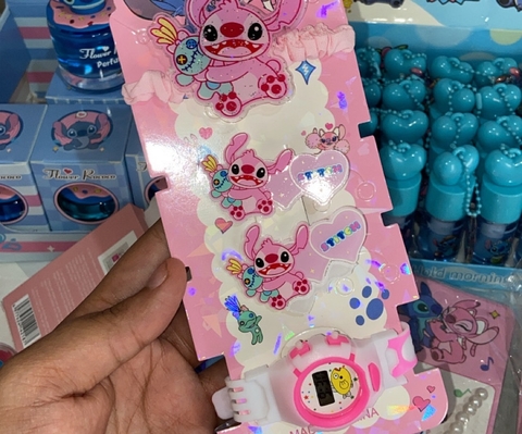 Kit completo stitch relógio + Xuxinha + presilha