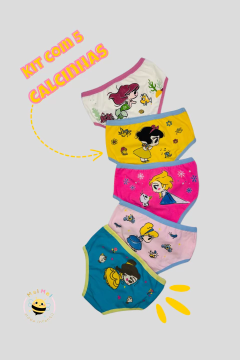 Kit 5 Calcinhas Princesas 3