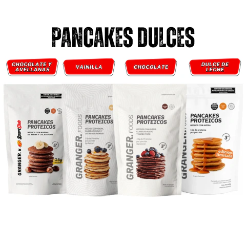 PANCAKES PROTEICOS DULCES x400GR (Chocolate / Vainilla / Dulce de leche / Chocolate con avellanas) - GRANGER