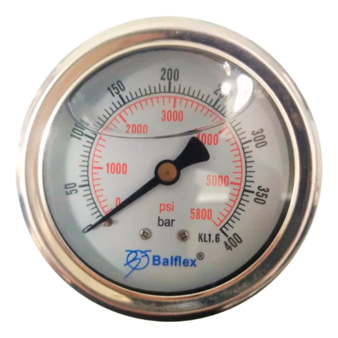 Manometro 063mm Glic. inox Inf. conex. Latão 1/4 NPT Tras. 0-400BAR BALFLEX 55.1112.400