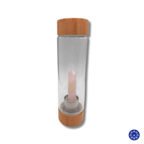 Garrafa de Madeira com Quartzo Rosa 25cm