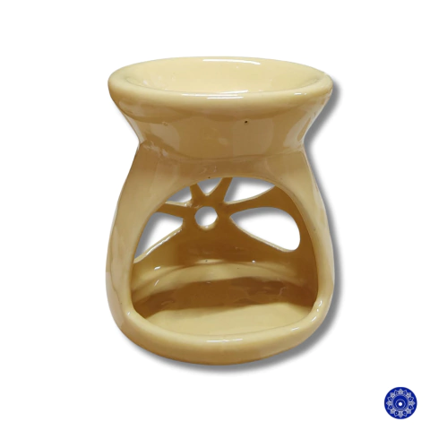 Difusor Aromatizador Rechaud Flor À Vela - Cerâmica Bege