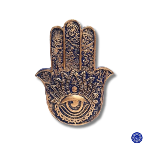 Incensário de Resina Mão de Hamsa Azul