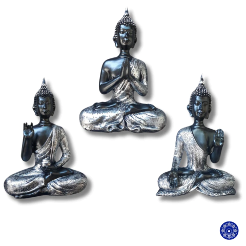 Enfeite de Resina Buda Prateado 24x17