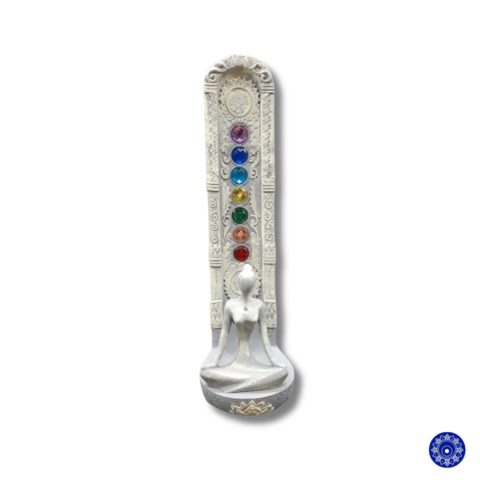 Incensário de Resina 7 Chakras Yoga Branco