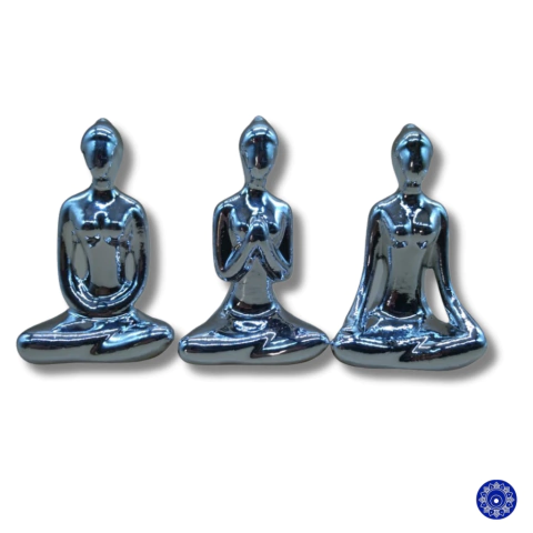 Enfeite de Porcelana Yoga Prata 7m Conjunto C/3