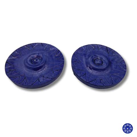 Incensário de Resina Redondo Arabesco Azul C/2