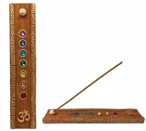 INCENSARIO CANALETA 7 CHAKRAS MARROM OM