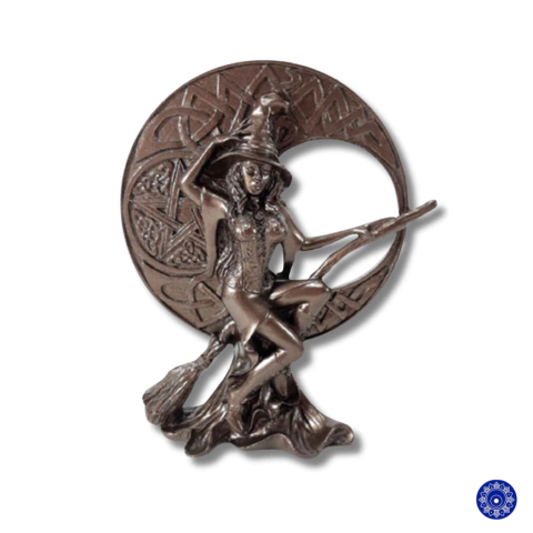 Enfeite de Resina Bruxa Com Lua 16cm